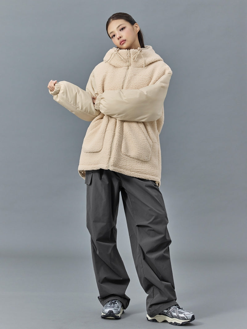 シェルパ 中綿入り リバーシブル フード付き ジャンパー