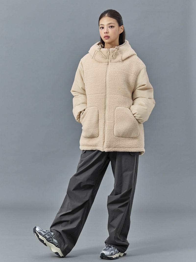 シェルパ 中綿入り リバーシブル フード付き ジャンパー