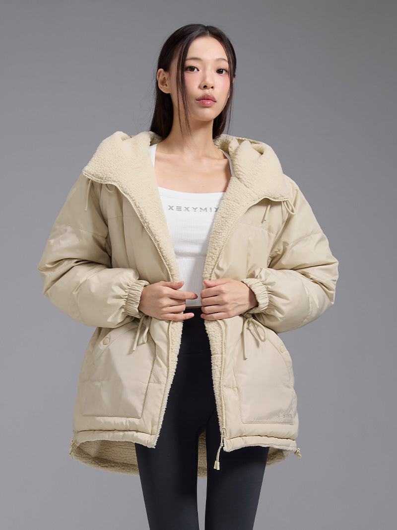 シェルパ 中綿入り リバーシブル フード付き ジャンパー