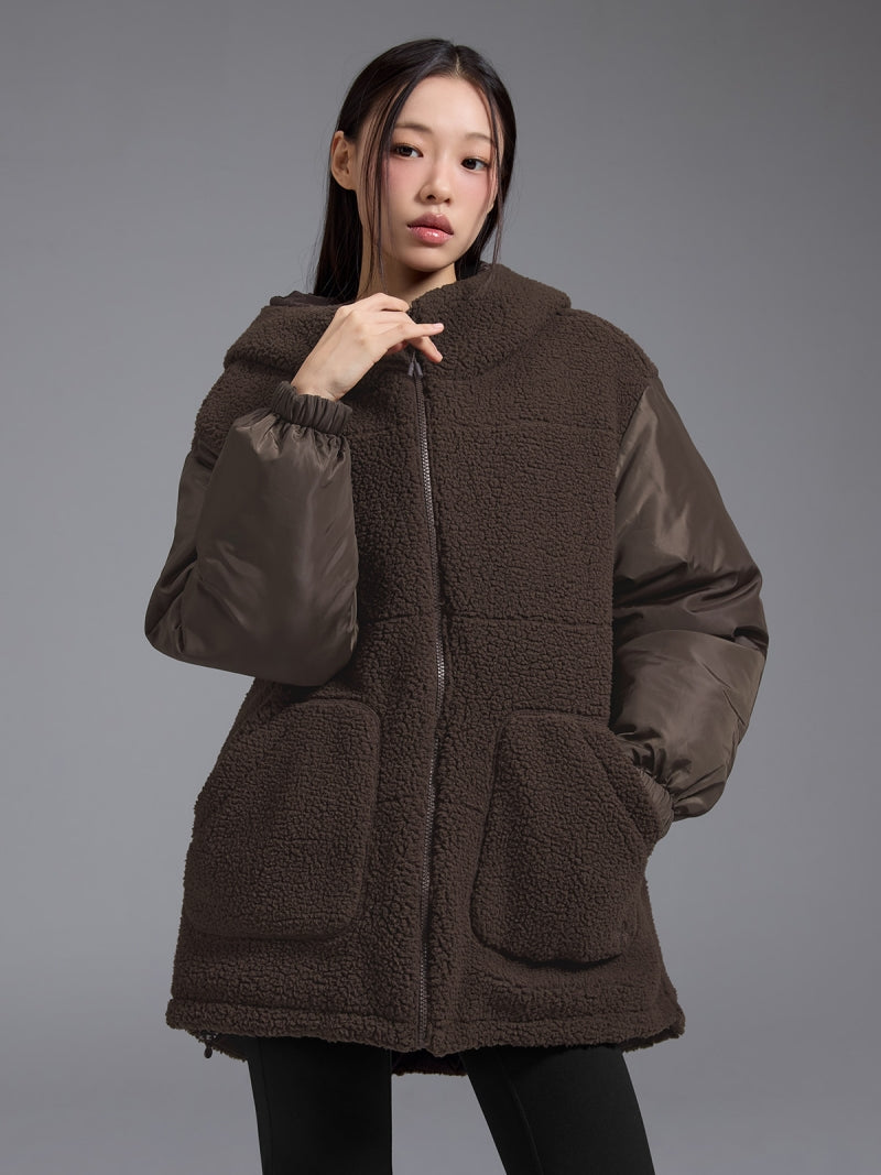 シェルパ 中綿入り リバーシブル フード付き ジャンパー