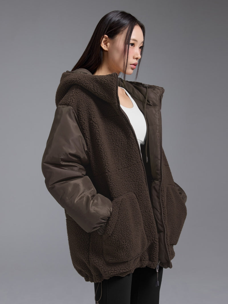 シェルパ 中綿入り リバーシブル フード付き ジャンパー