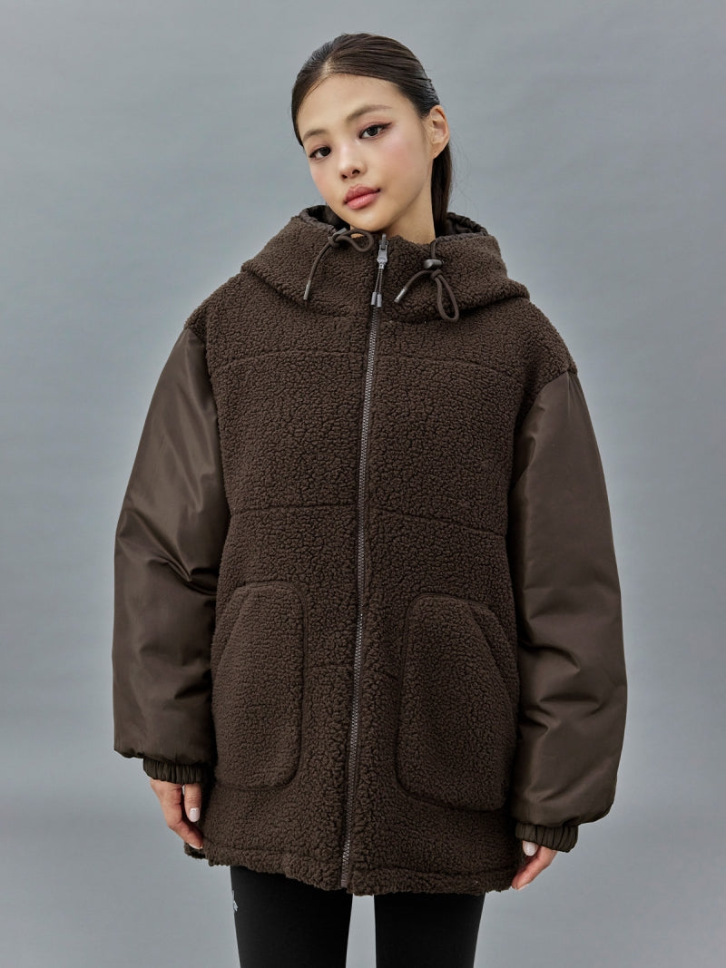 シェルパ 中綿入り リバーシブル フード付き ジャンパー