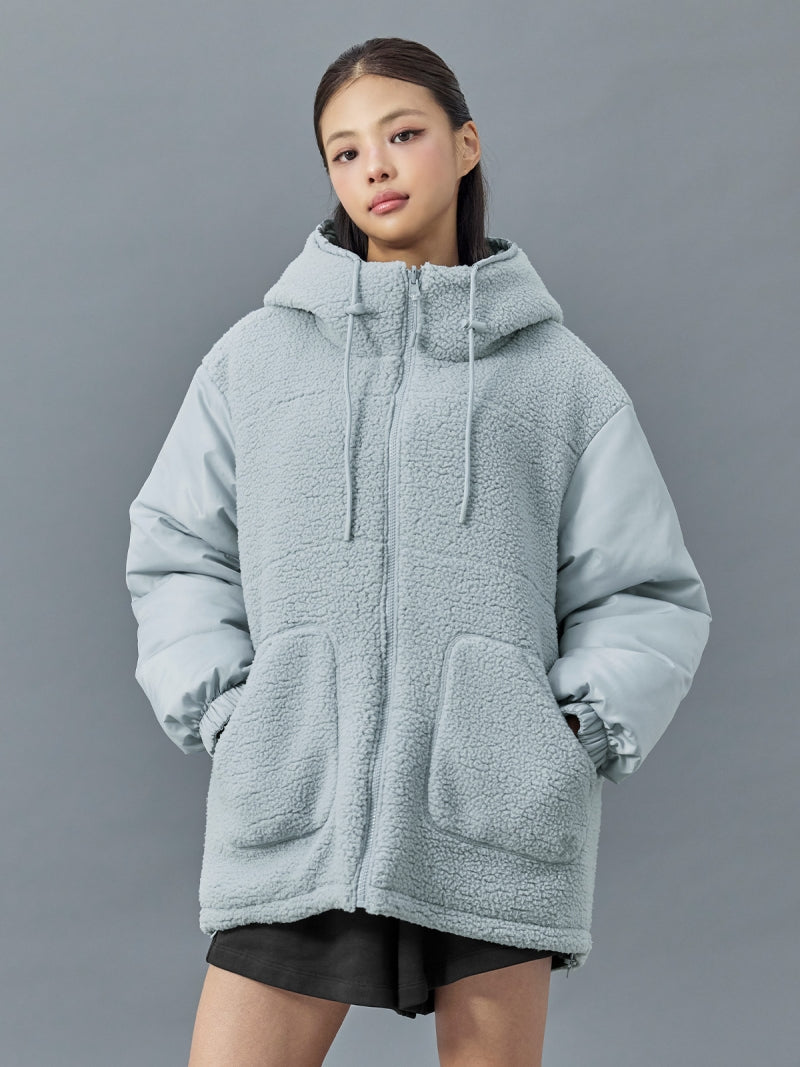 シェルパ 中綿入り リバーシブル フード付き ジャンパー