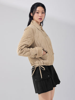 レザーライク アウトポケット キルティング ジャンパー