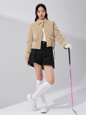 レザーライク アウトポケット キルティング ジャンパー