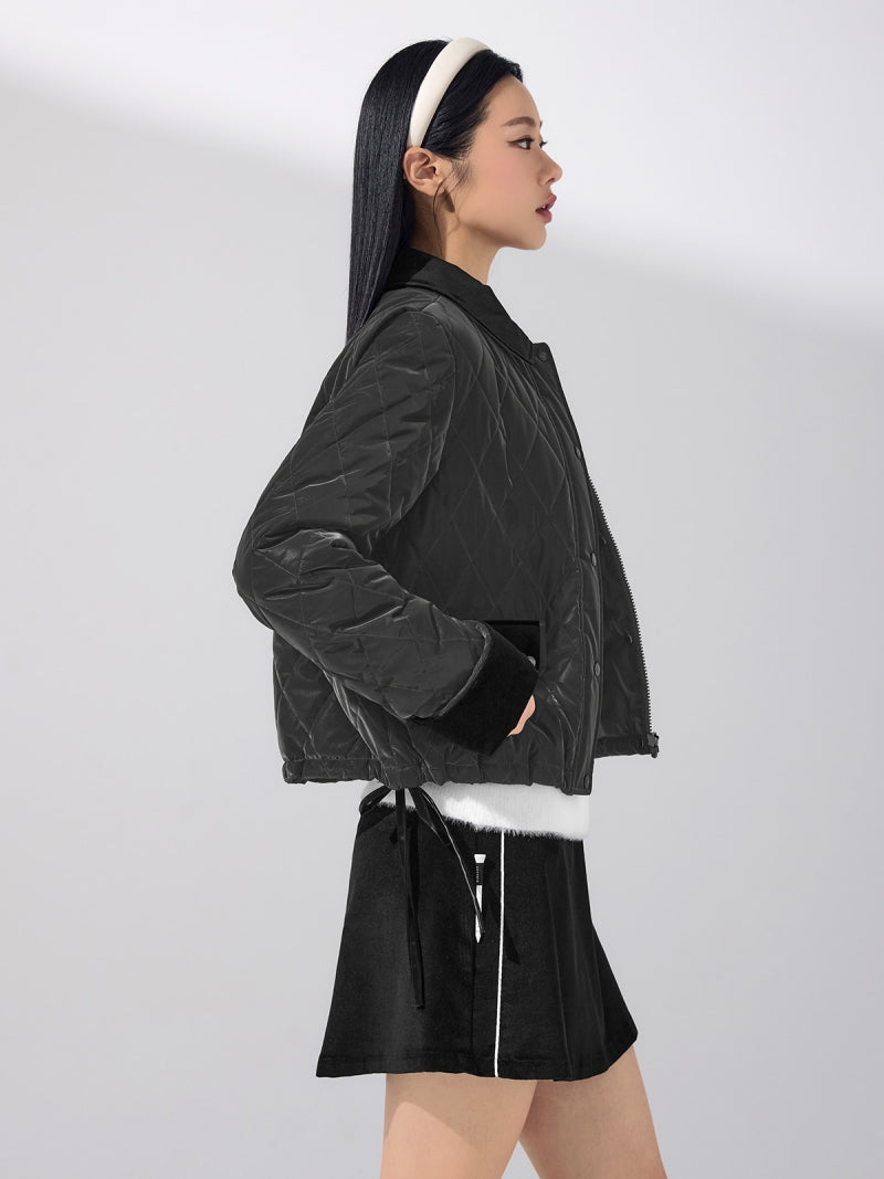 レザーライク アウトポケット キルティング ジャンパー