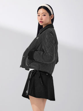 レザーライク アウトポケット キルティング ジャンパー