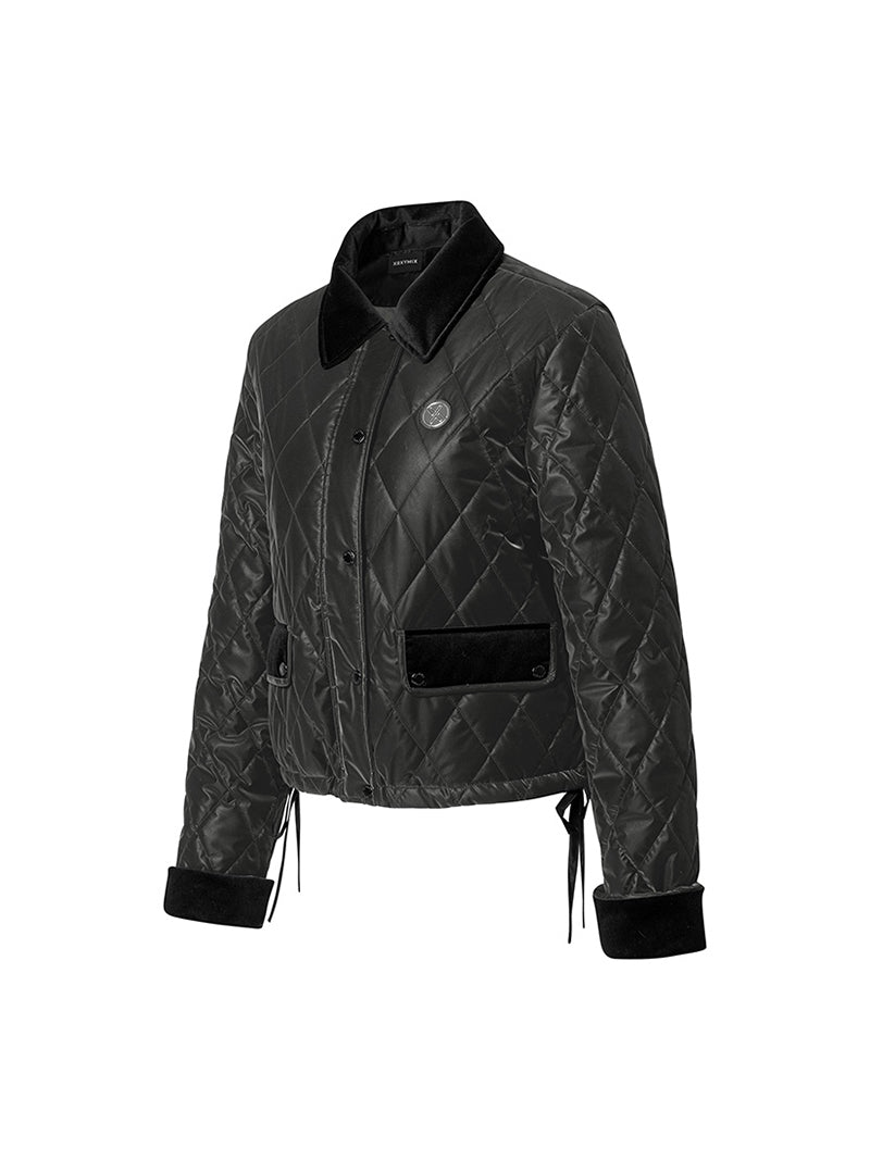 レザーライク アウトポケット キルティング ジャンパー