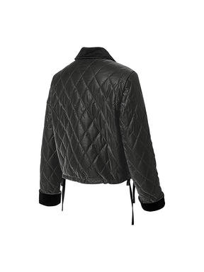 レザーライク アウトポケット キルティング ジャンパー