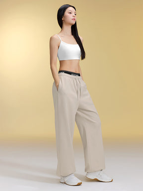 裏起毛 ロゴ入りバンド  レイヤード風 ワイドパンツ