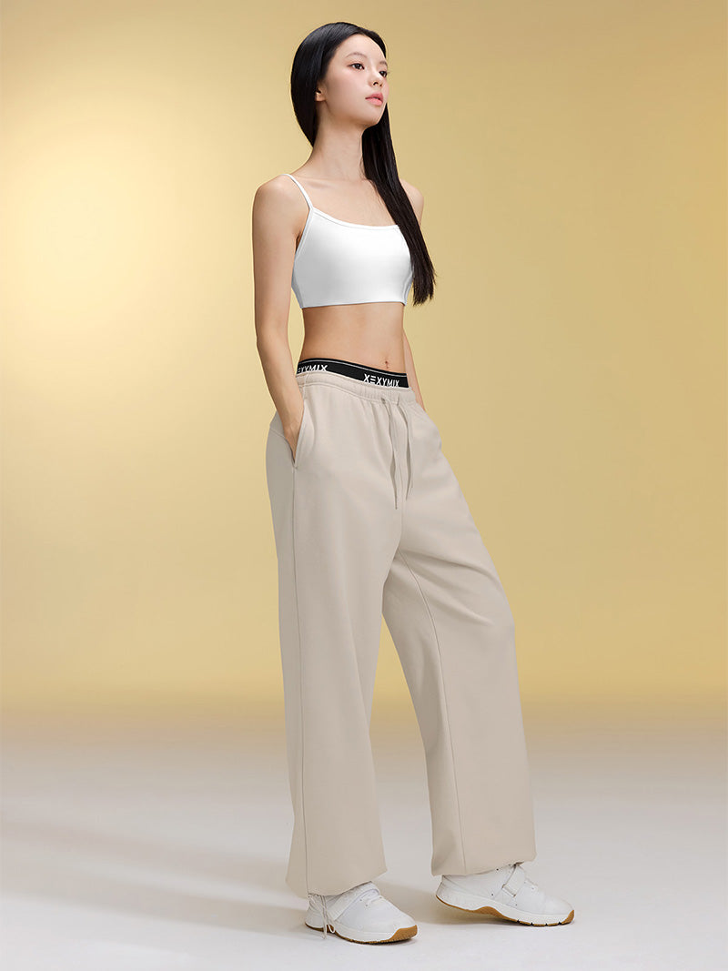 裏起毛 ロゴ入りバンド  レイヤード風 ワイドパンツ