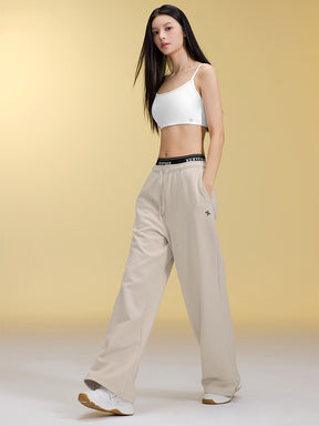 裏起毛 ロゴ入りバンド  レイヤード風 ワイドパンツ