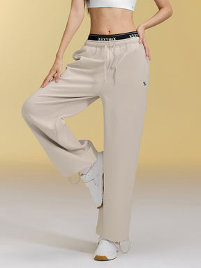 裏起毛 ロゴ入りバンド  レイヤード風 ワイドパンツ