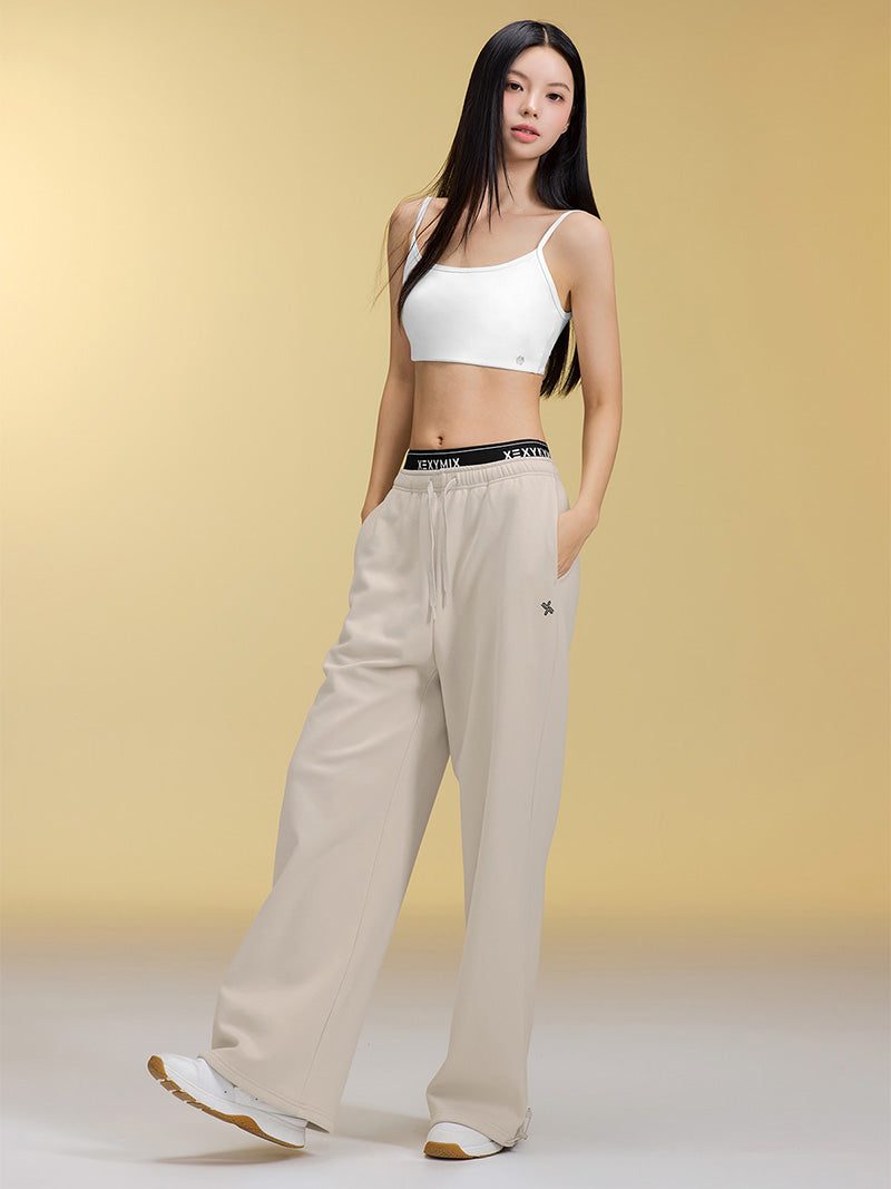 裏起毛 ロゴ入りバンド  レイヤード風 ワイドパンツ