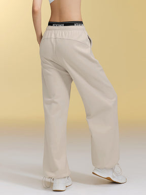 裏起毛 ロゴ入りバンド  レイヤード風 ワイドパンツ