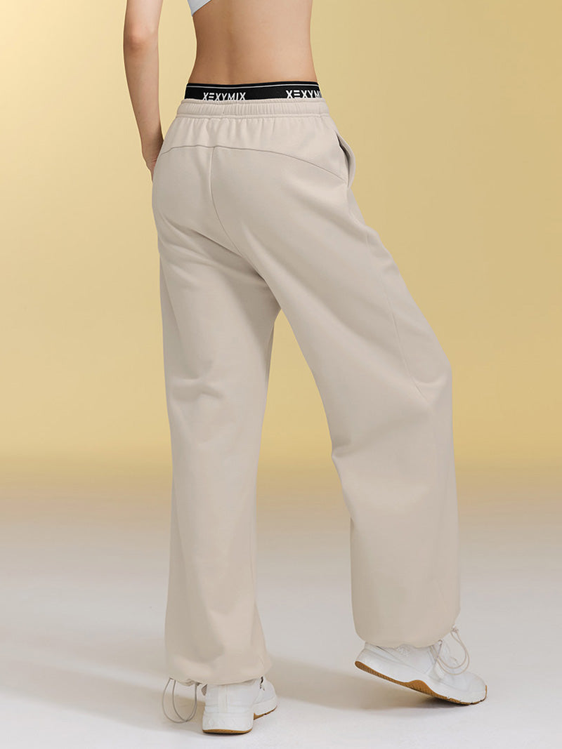 裏起毛 ロゴ入りバンド  レイヤード風 ワイドパンツ