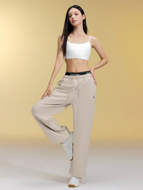 裏起毛 ロゴ入りバンド  レイヤード風 ワイドパンツ