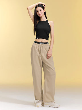 裏起毛 ロゴ入りバンド  レイヤード風 ワイドパンツ