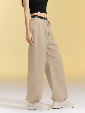 裏起毛 ロゴ入りバンド  レイヤード風 ワイドパンツ