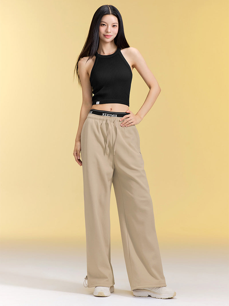 裏起毛 ロゴ入りバンド  レイヤード風 ワイドパンツ