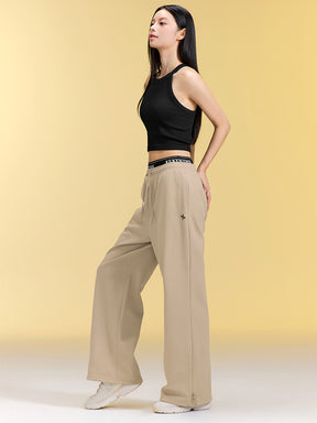 裏起毛 ロゴ入りバンド  レイヤード風 ワイドパンツ