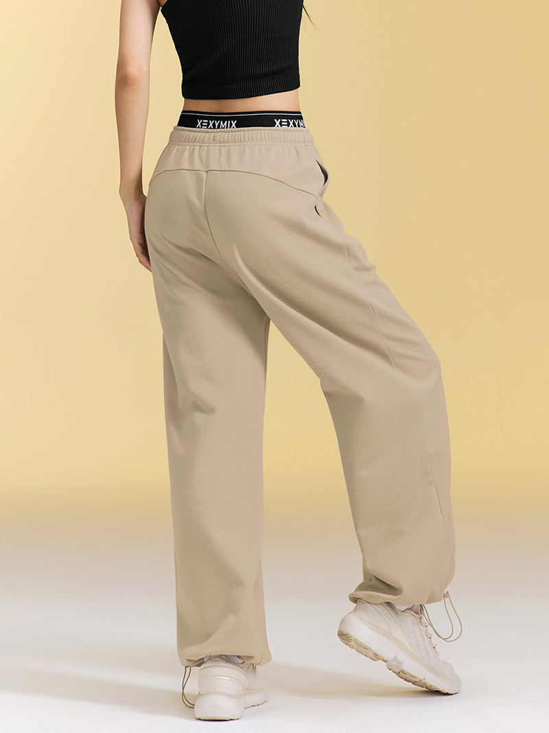 裏起毛 ロゴ入りバンド  レイヤード風 ワイドパンツ