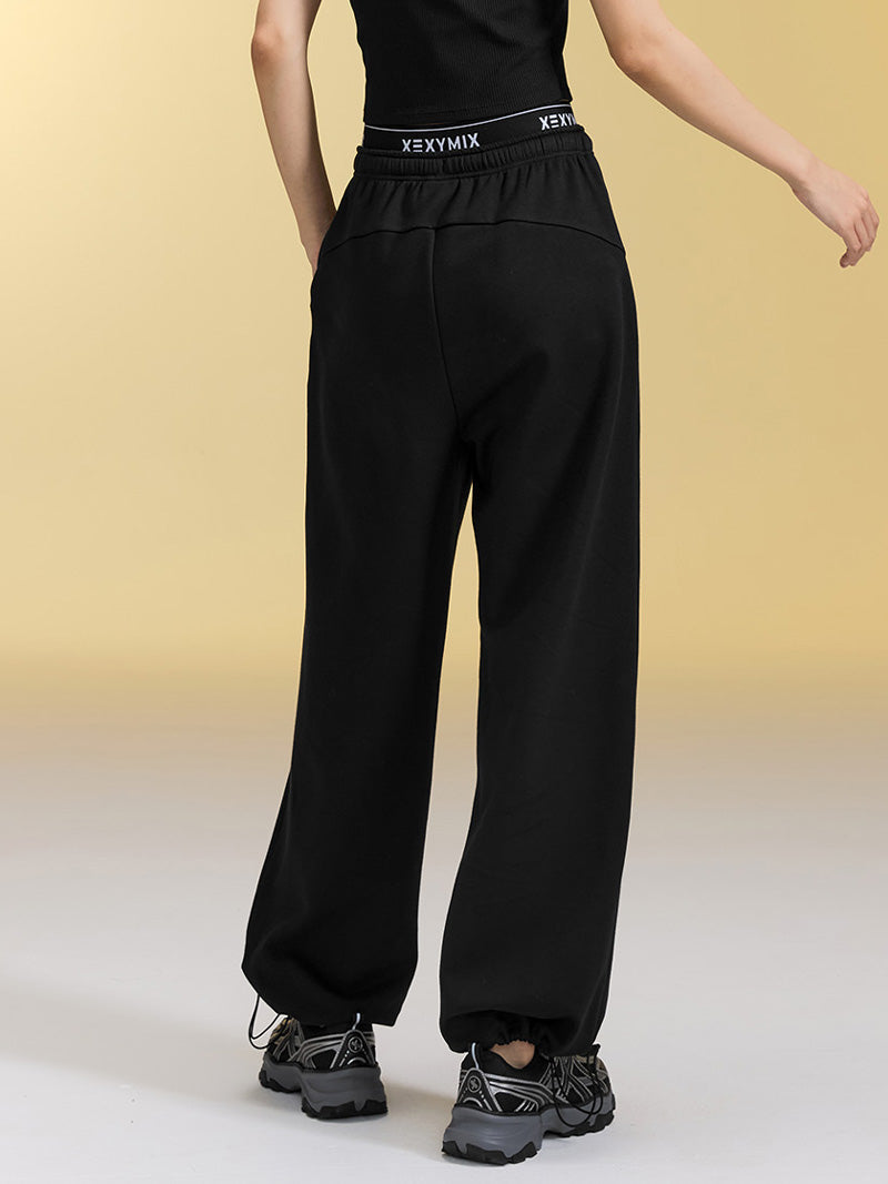 裏起毛 ロゴ入りバンド  レイヤード風 ワイドパンツ