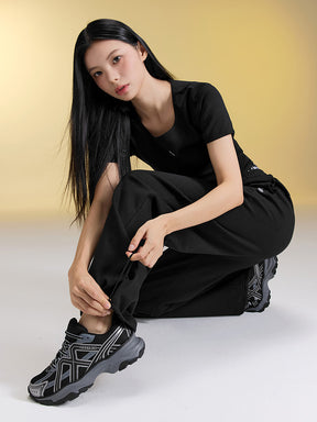 裏起毛 ロゴ入りバンド  レイヤード風 ワイドパンツ