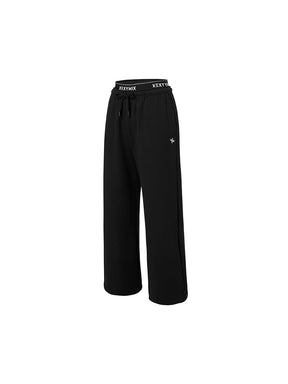 裏起毛 ロゴ入りバンド  レイヤード風 ワイドパンツ