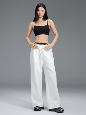 裏起毛 ロゴ入りバンド  レイヤード風 ワイドパンツ