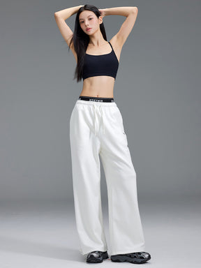 裏起毛 ロゴ入りバンド  レイヤード風 ワイドパンツ