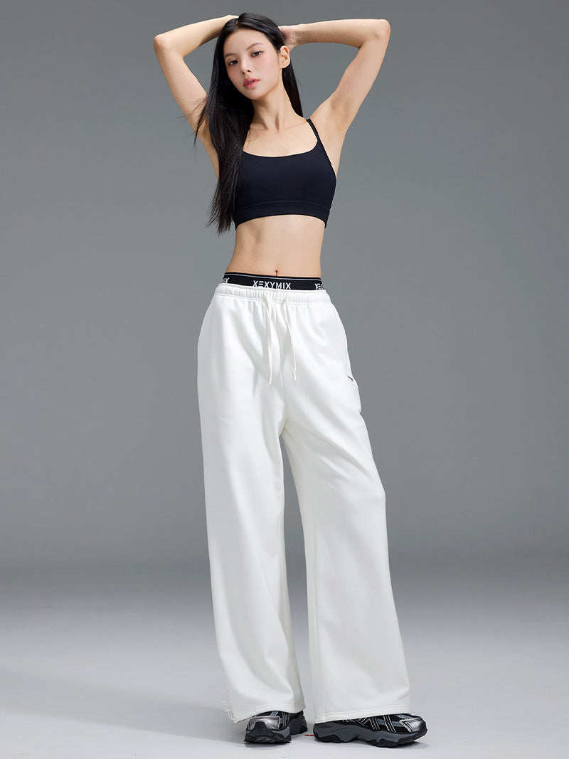 裏起毛 ロゴ入りバンド  レイヤード風 ワイドパンツ