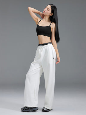 裏起毛 ロゴ入りバンド  レイヤード風 ワイドパンツ