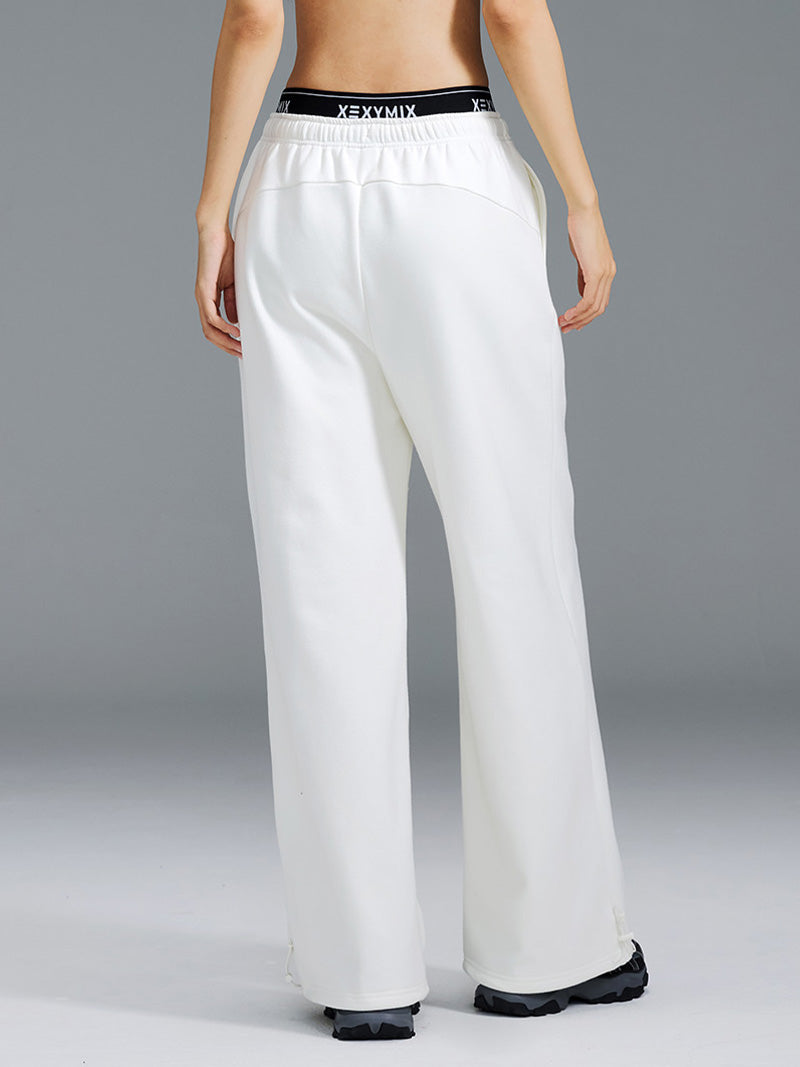 裏起毛 ロゴ入りバンド  レイヤード風 ワイドパンツ