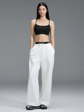 裏起毛 ロゴ入りバンド  レイヤード風 ワイドパンツ