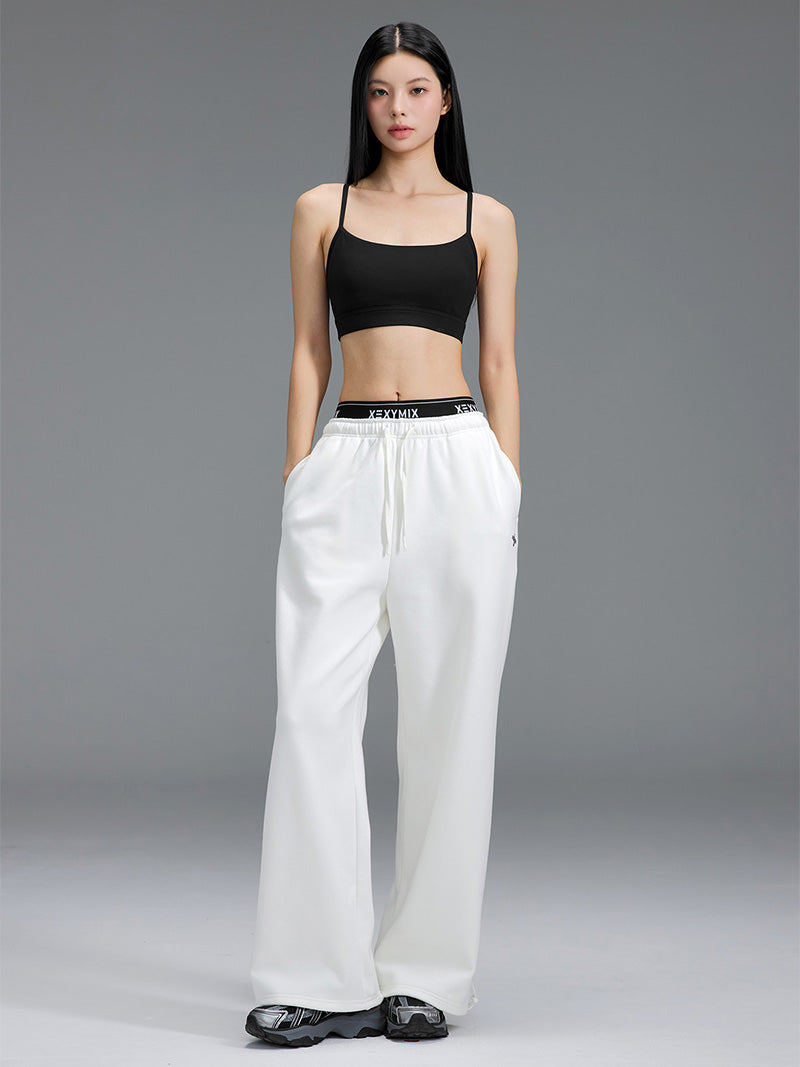 裏起毛 ロゴ入りバンド  レイヤード風 ワイドパンツ