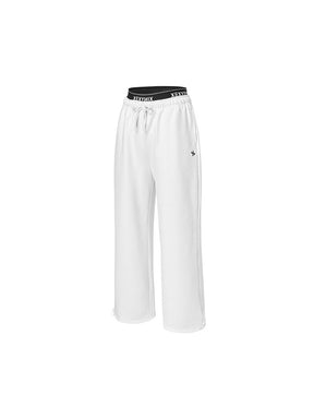 裏起毛 ロゴ入りバンド  レイヤード風 ワイドパンツ