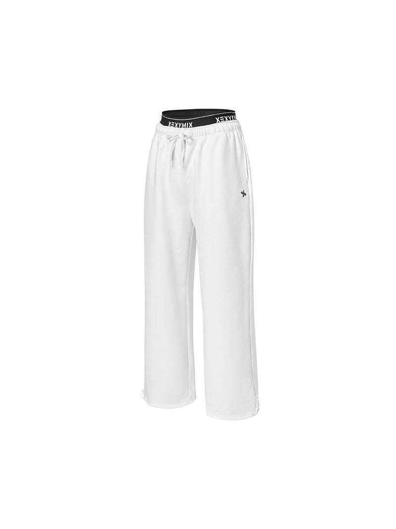 裏起毛 ロゴ入りバンド  レイヤード風 ワイドパンツ