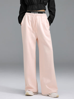 裏起毛 ロゴ入りバンド  レイヤード風 ワイドパンツ