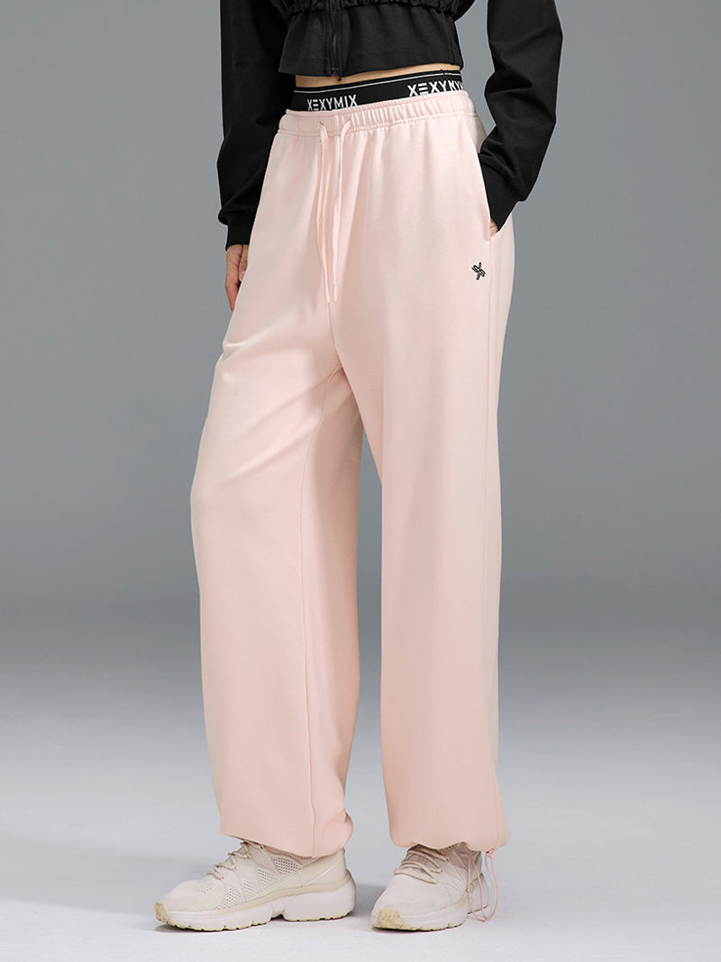 裏起毛 ロゴ入りバンド  レイヤード風 ワイドパンツ