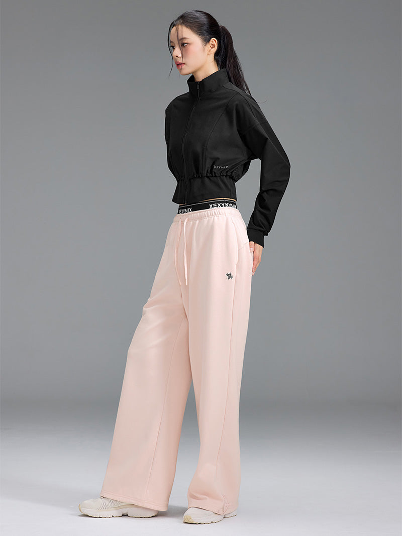 裏起毛 ロゴ入りバンド  レイヤード風 ワイドパンツ