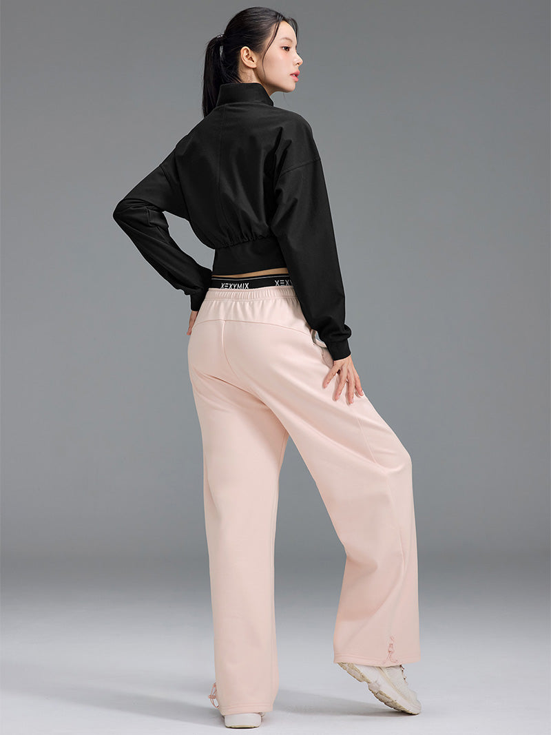 裏起毛 ロゴ入りバンド  レイヤード風 ワイドパンツ