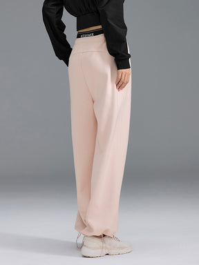 裏起毛 ロゴ入りバンド  レイヤード風 ワイドパンツ