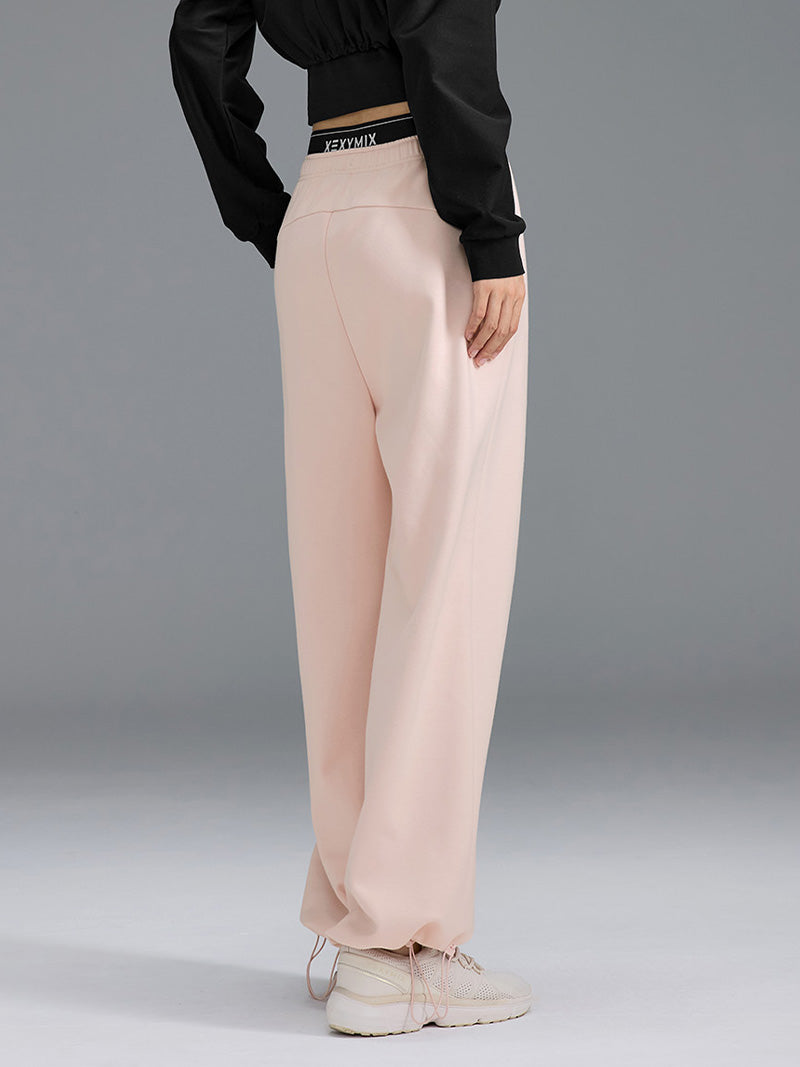 裏起毛 ロゴ入りバンド  レイヤード風 ワイドパンツ