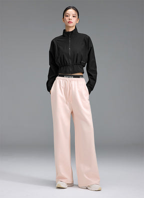 裏起毛 ロゴ入りバンド  レイヤード風 ワイドパンツ