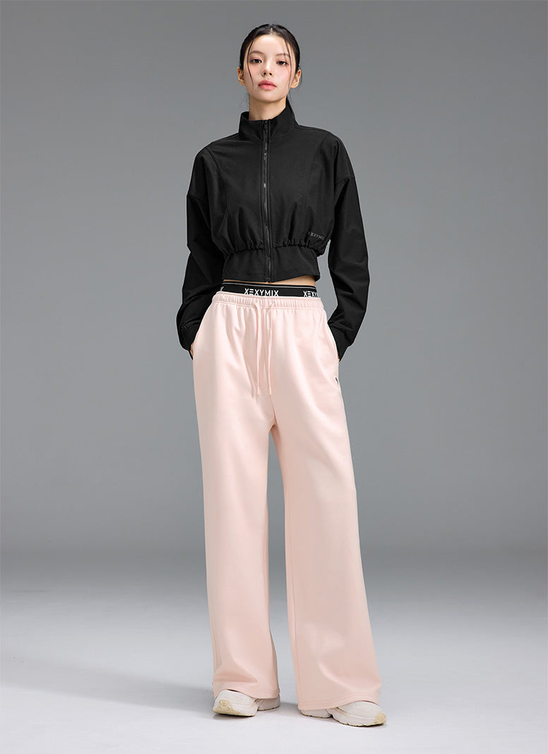 裏起毛 ロゴ入りバンド  レイヤード風 ワイドパンツ