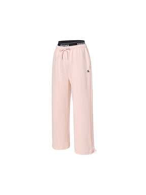 裏起毛 ロゴ入りバンド  レイヤード風 ワイドパンツ