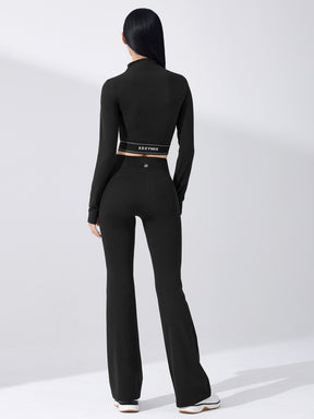 ロゴ入りバンド モックネック  クロップド丈 長袖