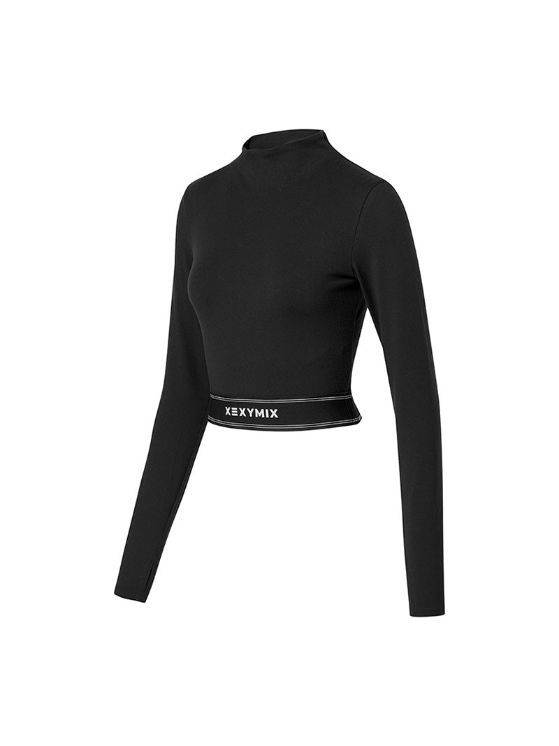 ロゴ入りバンド モックネック  クロップド丈 長袖