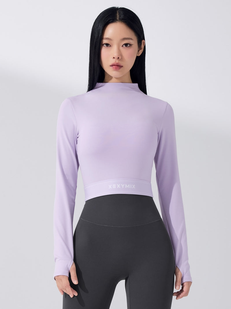 ロゴ入りバンド モックネック  クロップド丈 長袖